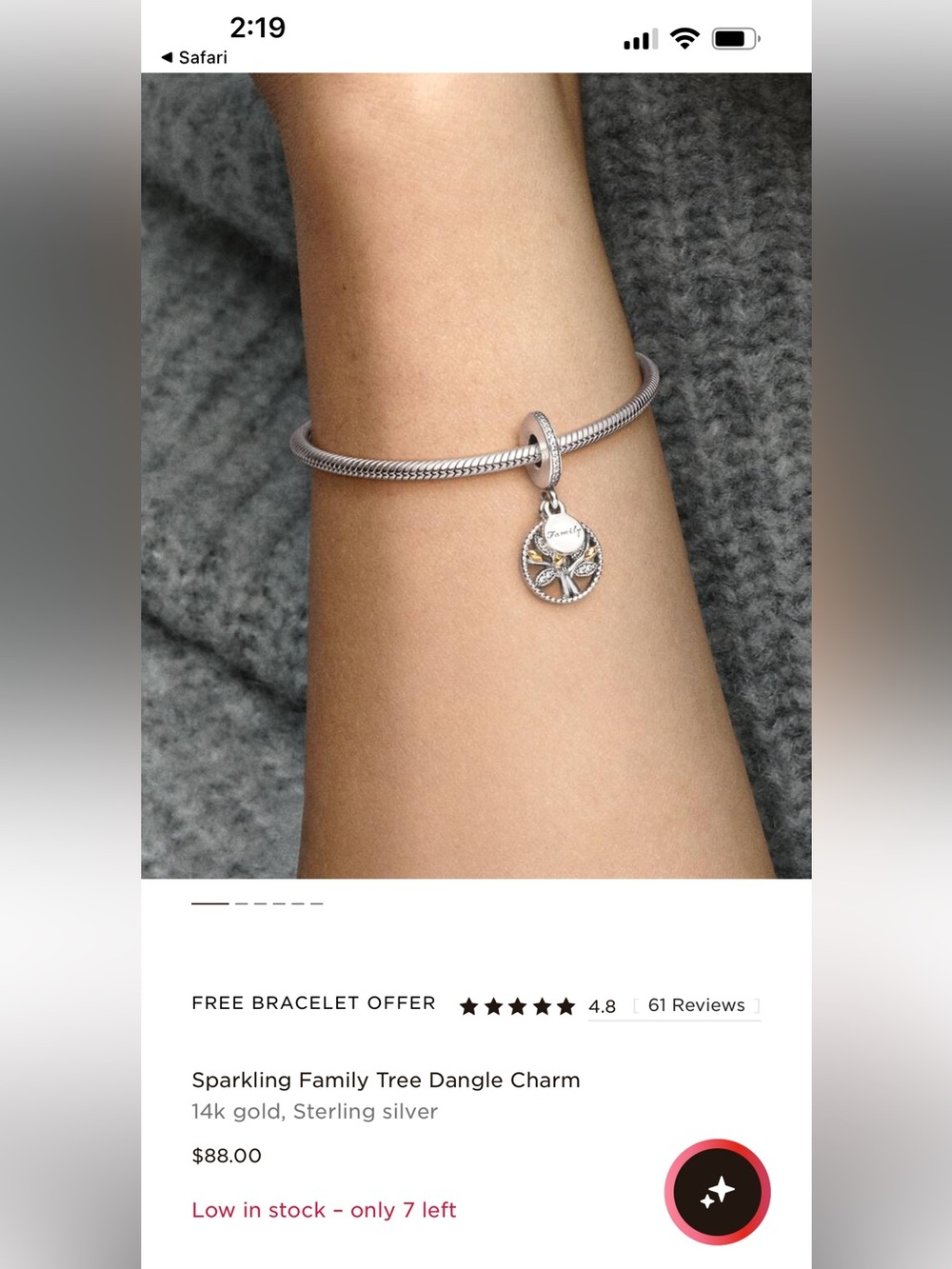 Sparkling Family Tree Dangle Charm Pandora gold 14 and silver